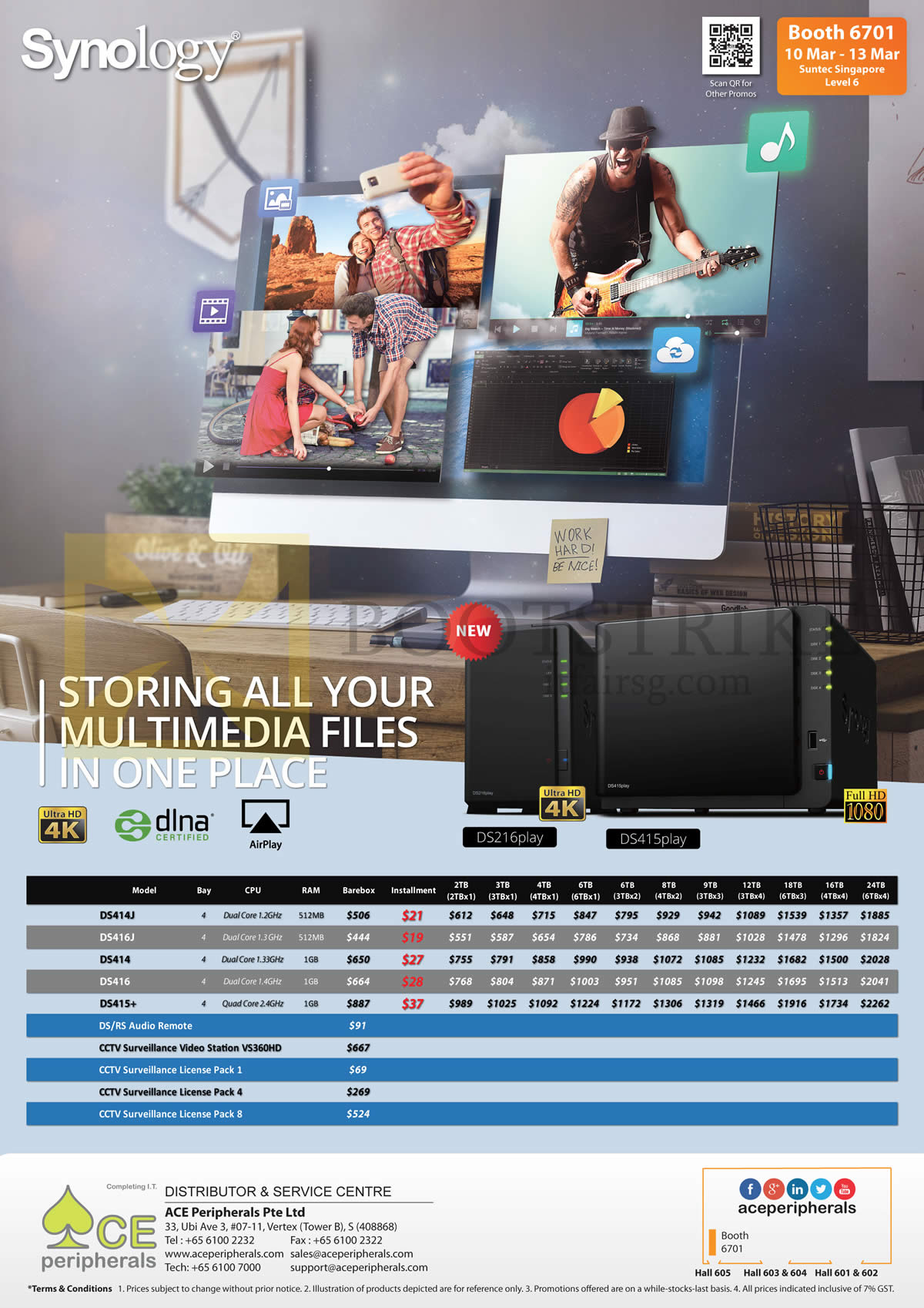 IT SHOW 2016 price list image brochure of Ace Peripherals Synology NAS DS416slim DS414J DS414j DS414 DS416 DS415play DS415Plus CCTV License