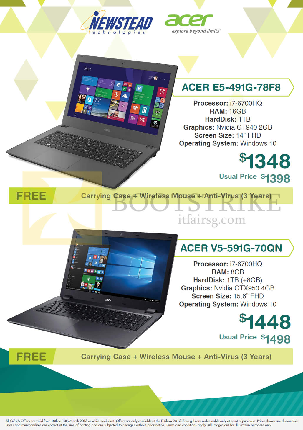 IT SHOW 2016 price list image brochure of Acer Newstead Notebooks E5-491G-78F8, V5-591G-70QN