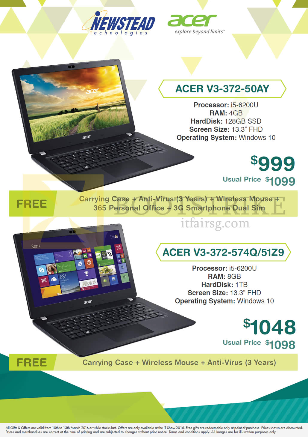 IT SHOW 2016 price list image brochure of Acer Newstead Notebooks V3-372-50AY, V3-372-574Q, 51Z9