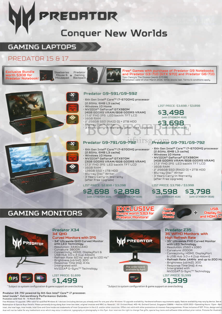 IT SHOW 2016 price list image brochure of Acer Predator Notebooks Gaming Laptops, Monitors, Predator G9, X34, Z35