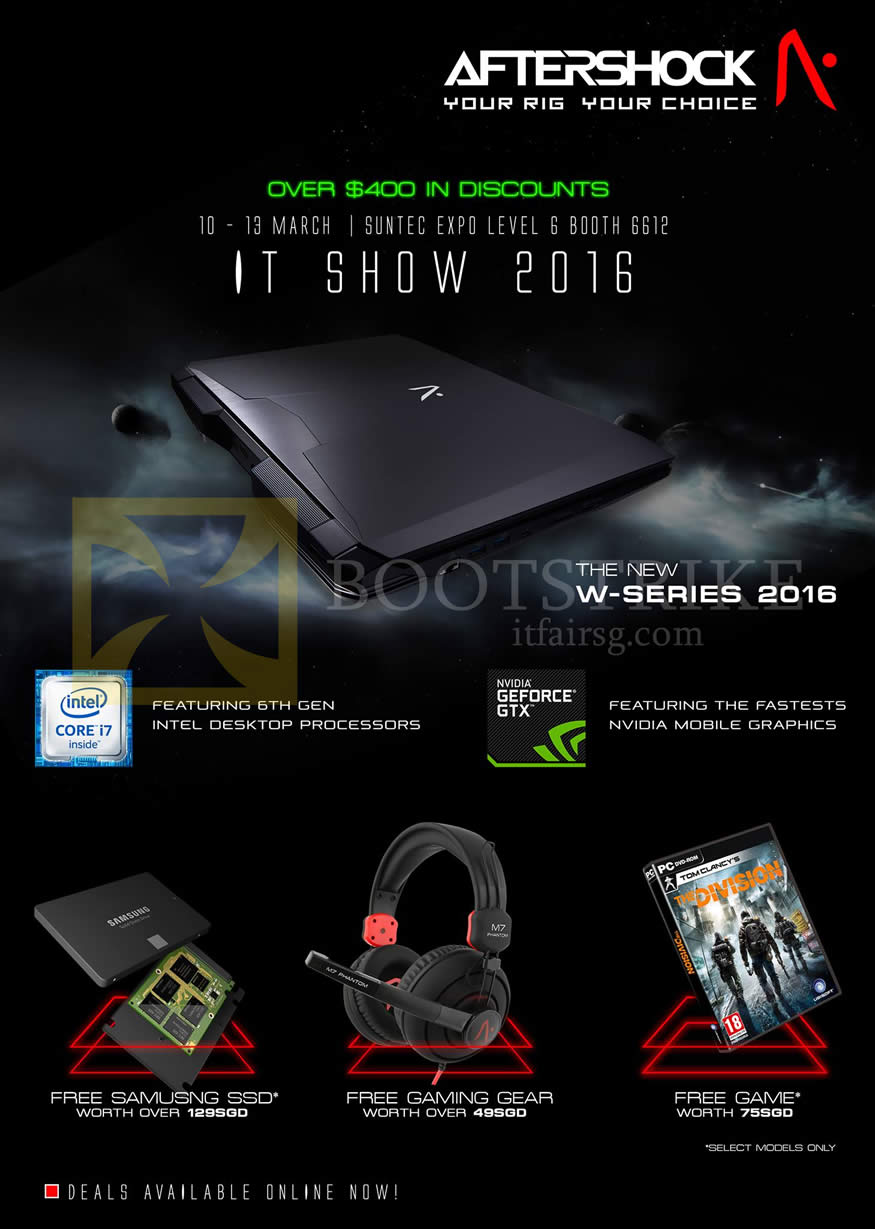 IT SHOW 2016 price list image brochure of Aftershock Notebooks W-Series Features, Free Gifts