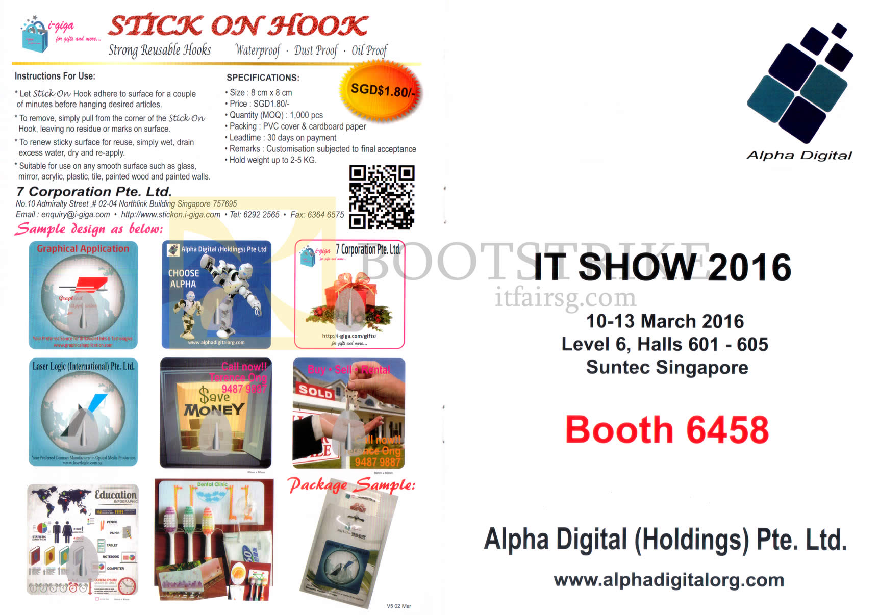 IT SHOW 2016 price list image brochure of Alpha Digital Stick On Hook