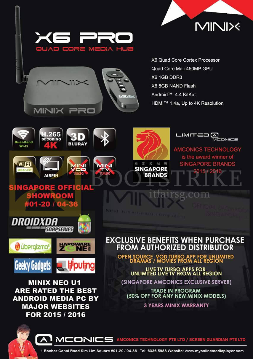 IT SHOW 2016 price list image brochure of Amconics Minix X6 Pro Quad Core Media Hub, Droidxda Snapseries