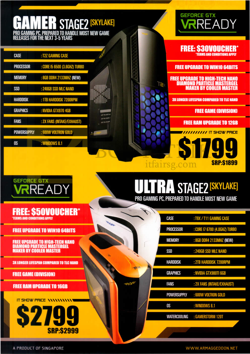 IT SHOW 2016 price list image brochure of Armageddon Desktop PCs Gamer Stage 2 Skylake, GeForce GTX VR Ready, Ultra Stage 2 Skylake