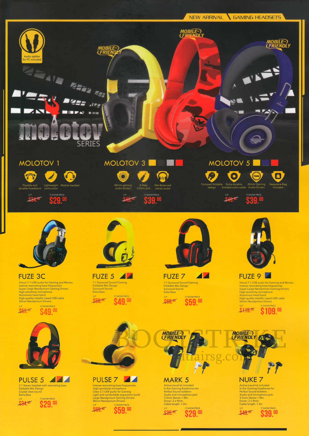 IT SHOW 2016 price list image brochure of Armageddon Headsets Gaming, Earphones, Molotov 1, 3, 5, Fuze 3C, 5, 7, 9, Pulse 5, 7, Mark 5, Nuke 7