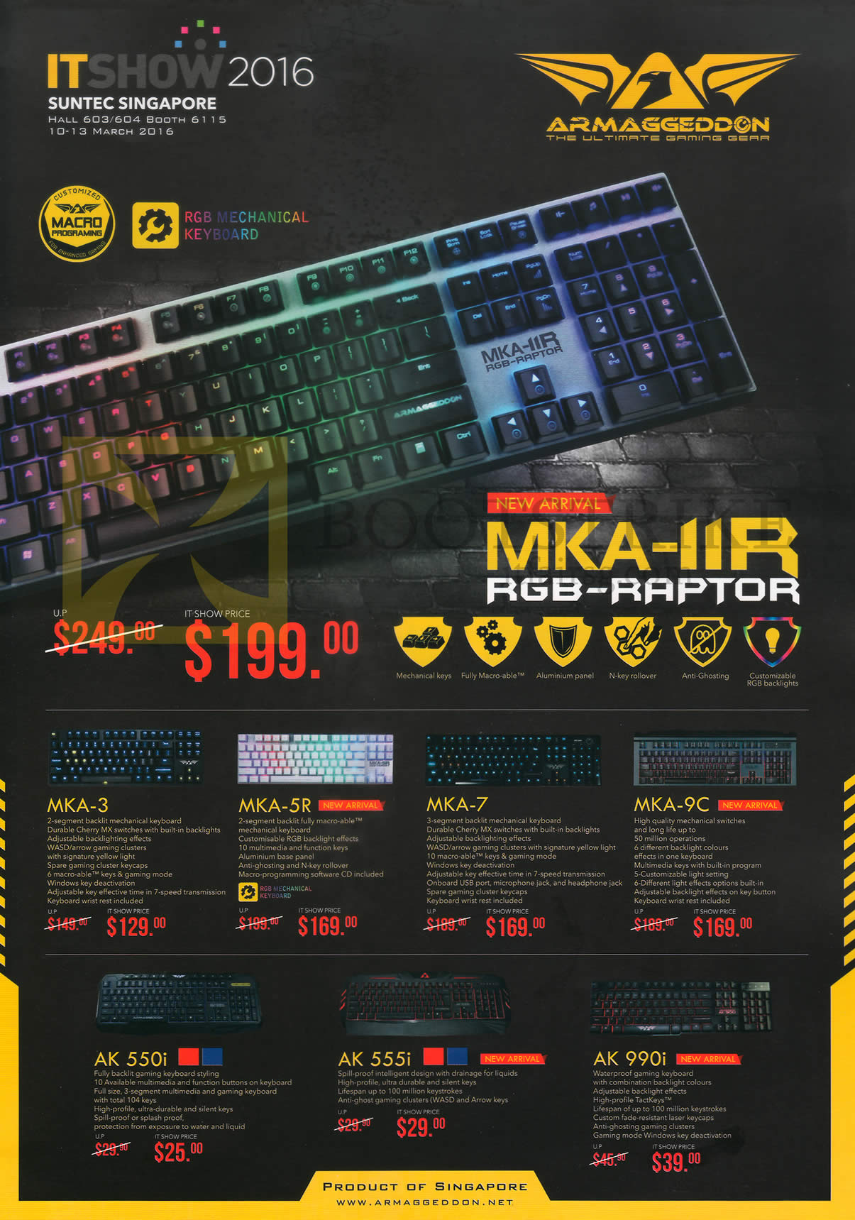 IT SHOW 2016 price list image brochure of Armageddon Keyboards Mechanical MKA-IIR MKA-3, MKA-5R, MKA-7, MKA-9C, AK 555i, AK990i