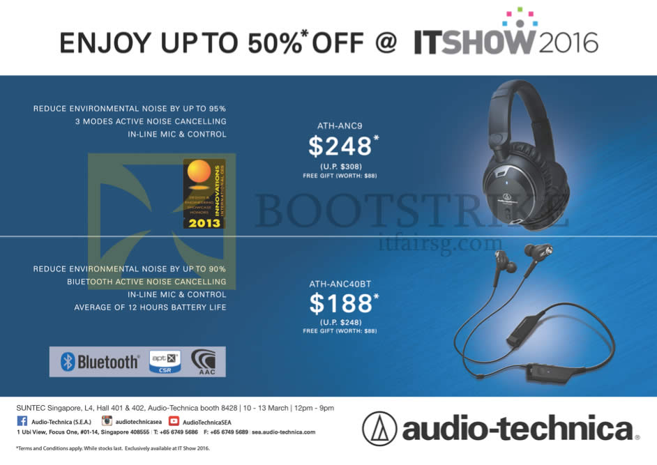 IT SHOW 2016 price list image brochure of Audio-Technica Headphones Earphones ATH-ANC9, ATH-ANC40BT