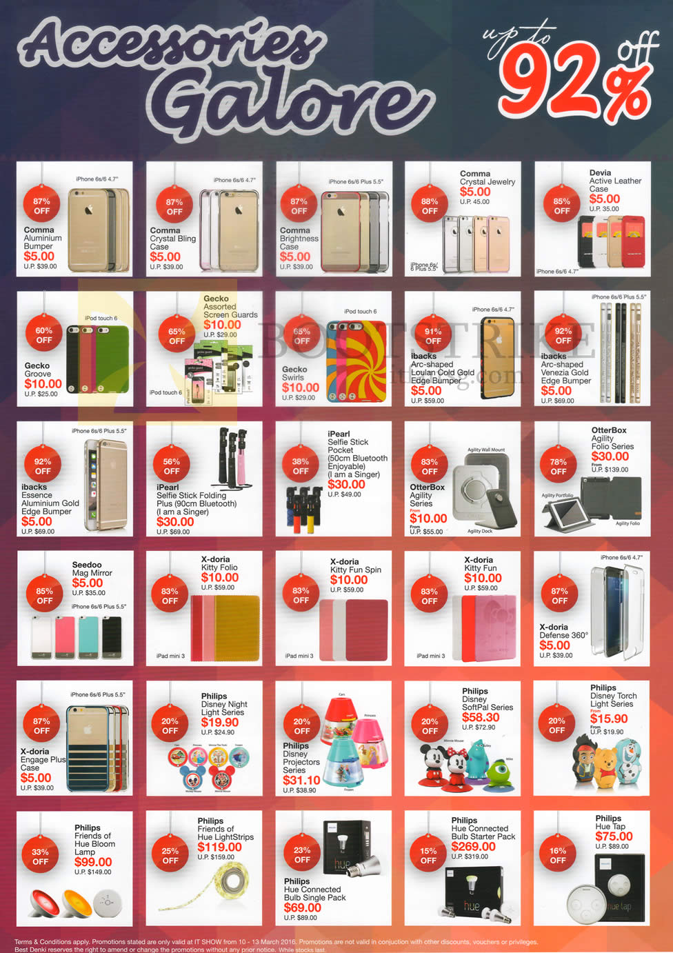 IT SHOW 2016 price list image brochure of Best Denki Accessories Galore Bumper Case, Leather Case, Selfir Stick, Folio Series, Disney Torch Light, Projectors, Lamp, Lightstrips