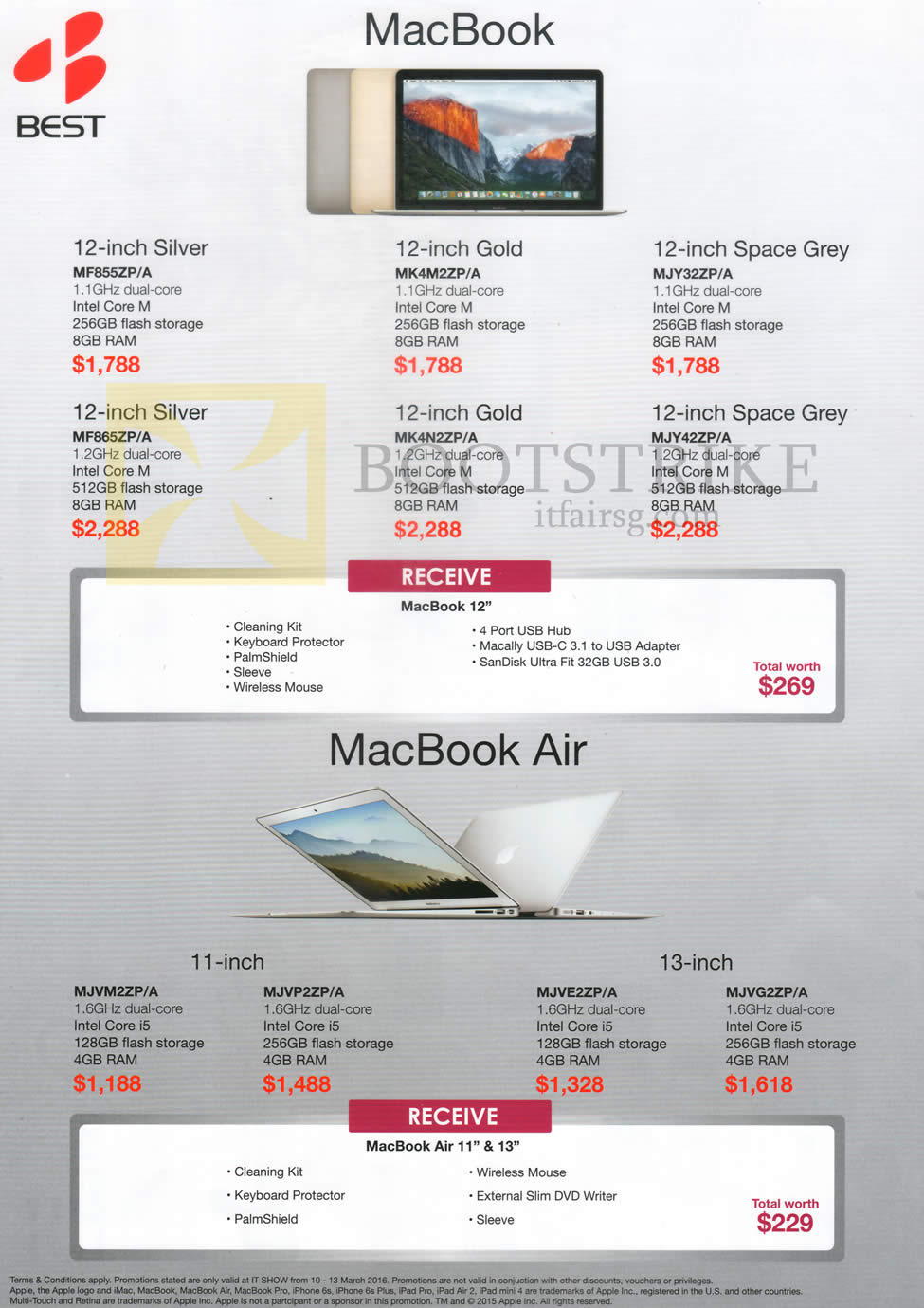 IT SHOW 2016 price list image brochure of Best Denki Apple MacBook Notebooks, MacBook Air 12-Inch Silver, Gold, Space Gray, 11 Inch, 13 Inch