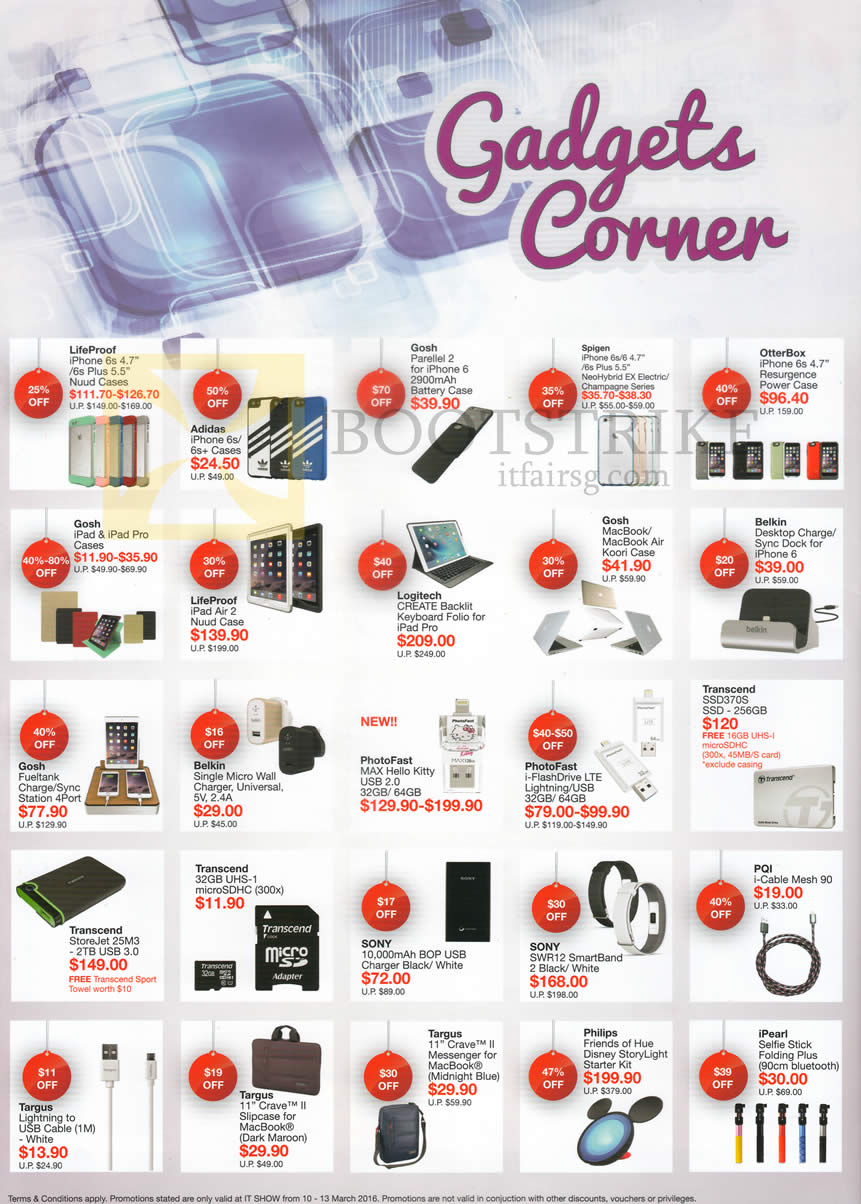 IT SHOW 2016 price list image brochure of Best Denki Gadgets Corner Phone Cases, Battery Case, Phone Dock, Keyboard Folio, Speakers, USB Dongle, SSD, MicroSD Card, Smartband, Cable, Selfie Stick