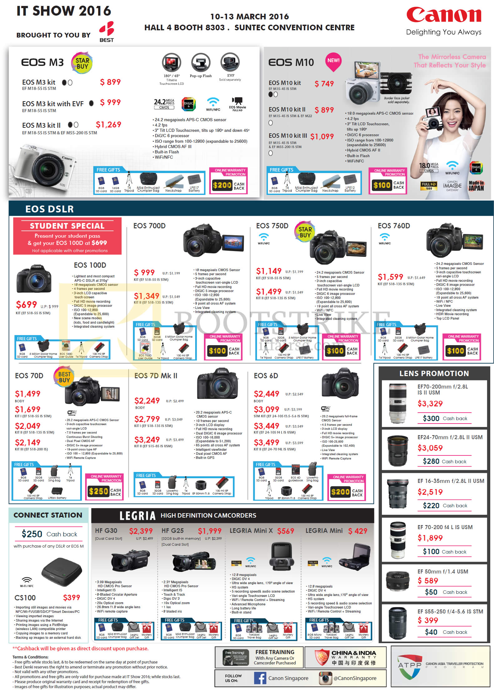 IT SHOW 2016 price list image brochure of Canon Digital Cameras, Camcorders, EOS M3, M10, 100D, 700D, 760D, 70D, 7D MK II, 6D, CS100, HF G30, G25, Legria Mini X, Mini