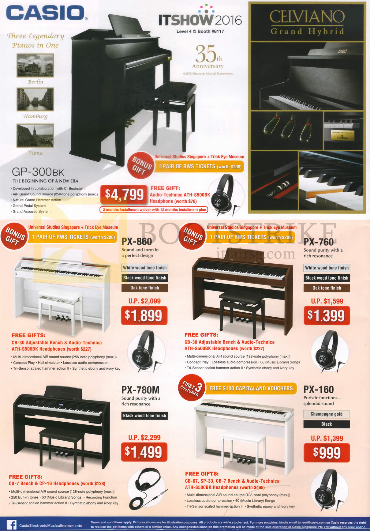 IT SHOW 2016 price list image brochure of Casio Music Keyboards GP-300BK, PX-860, 760, 780M, 160