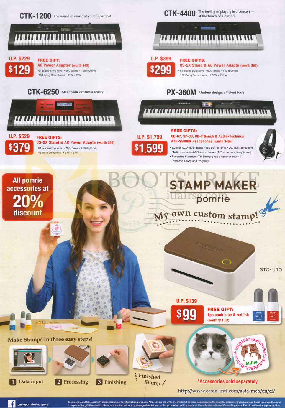 IT SHOW 2016 price list image brochure of Casio Music Keyboards, Stamp Maker, CTK-1200, 4400, 6250, PX-360M