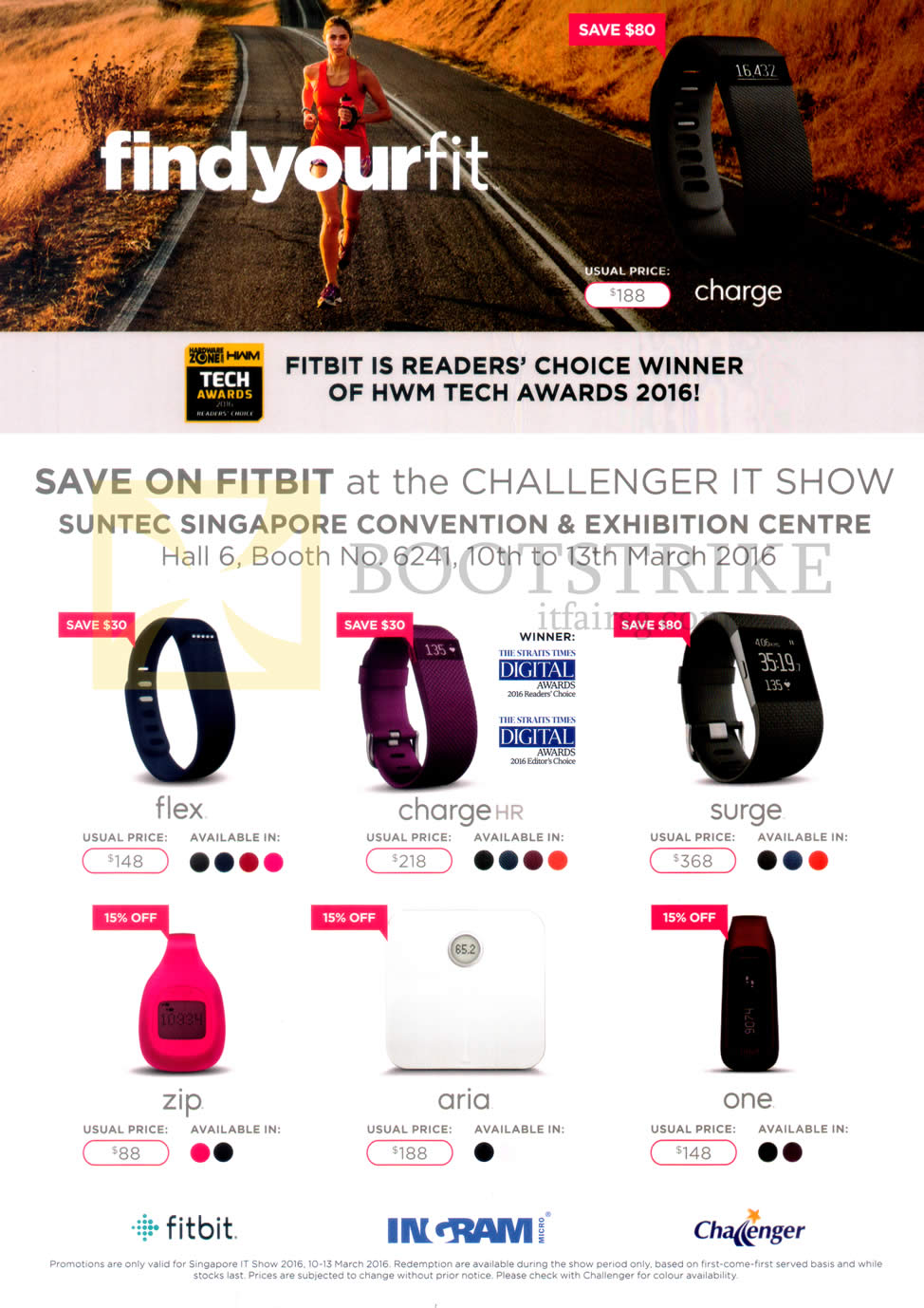 IT SHOW 2016 price list image brochure of Challenger Fitibit Flex, Charge HR, Surge, Zip, Aria, One