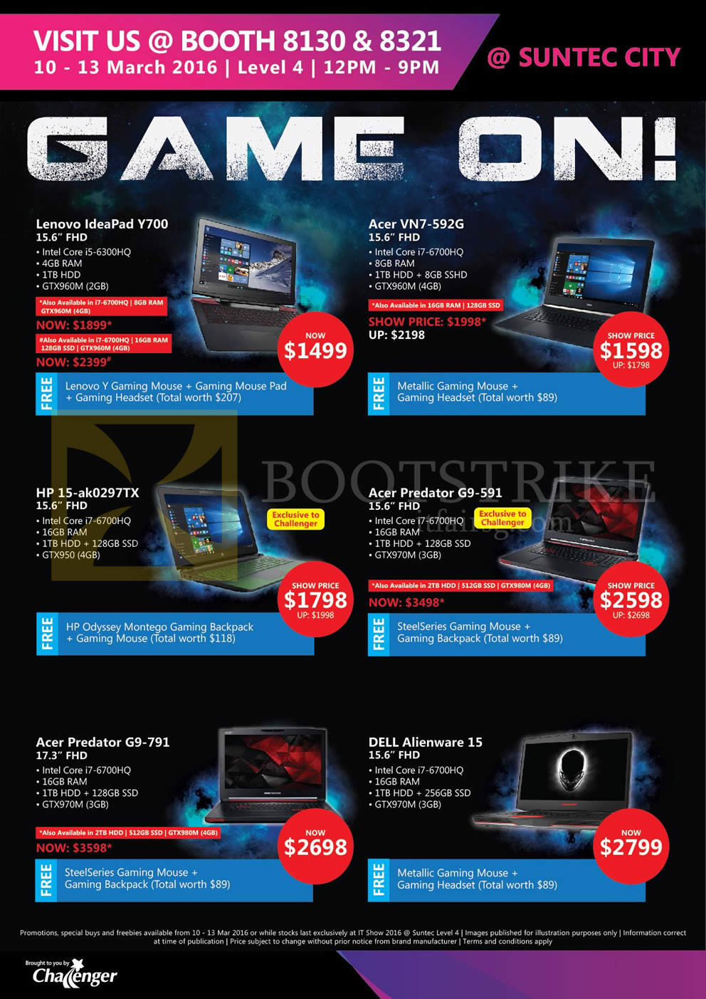 IT SHOW 2016 price list image brochure of Challenger Notebooks Lenovo IdeaPad Y700, Acer VN7-592G, HP 15-ak0297tx, Acer Predator G9-591 G9-791, Dell Alienware 15
