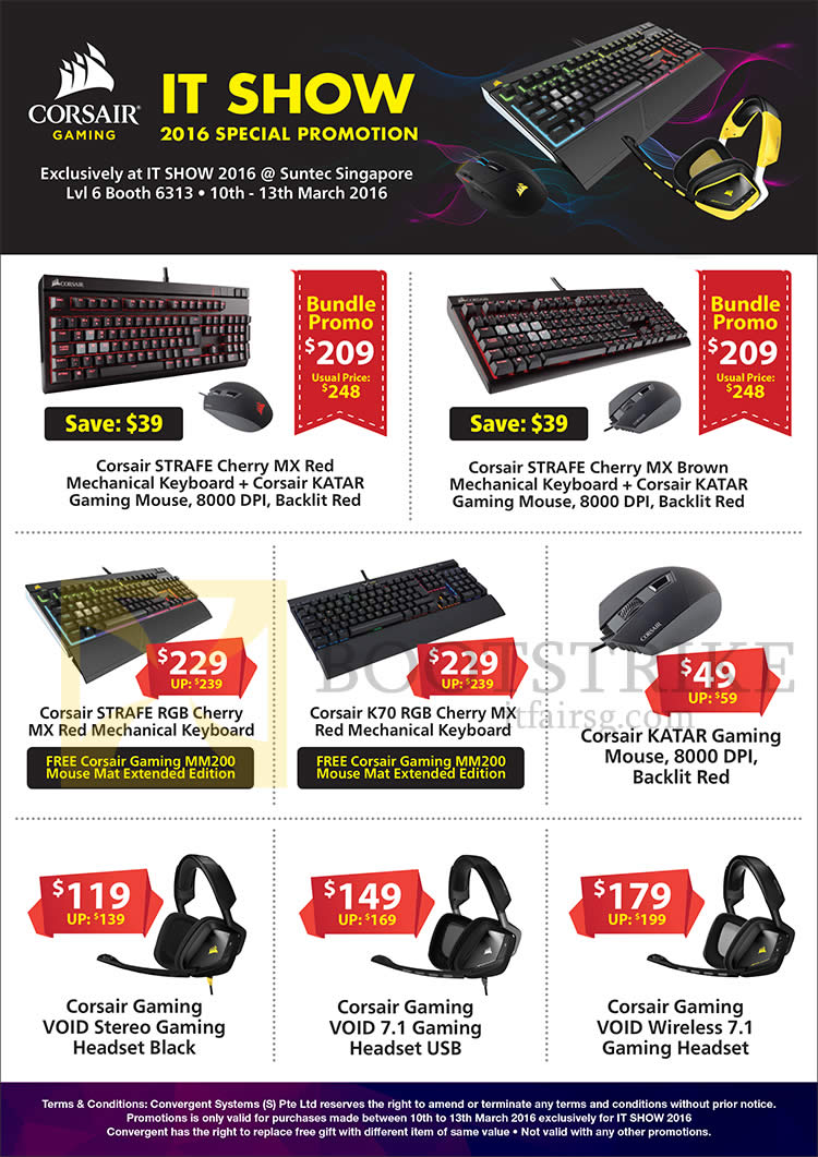 IT SHOW 2016 price list image brochure of Convergent Corsair Strafe Cherry MX Red, Brown, RGB Cherry, MX, Katar Gaming, Gaming VOID Stereo, 7.1 Gaming, Wireless 7.1