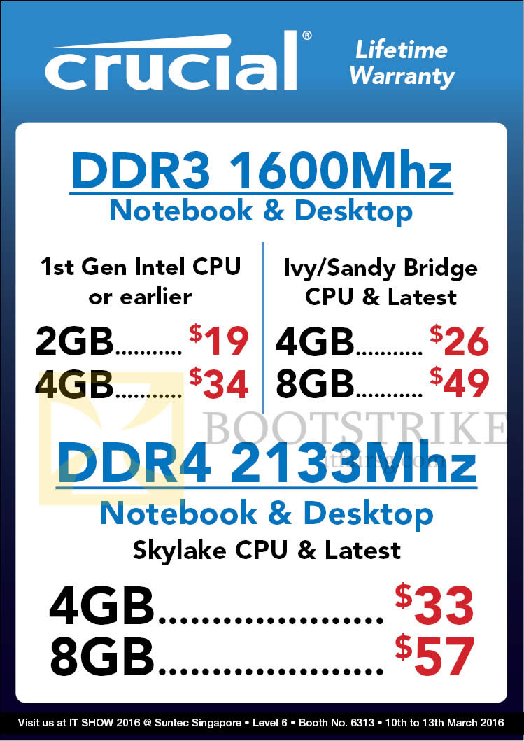 IT SHOW 2016 price list image brochure of Convergent Crucial DDR3, DDR4, 2GB, 4GB, 8GB