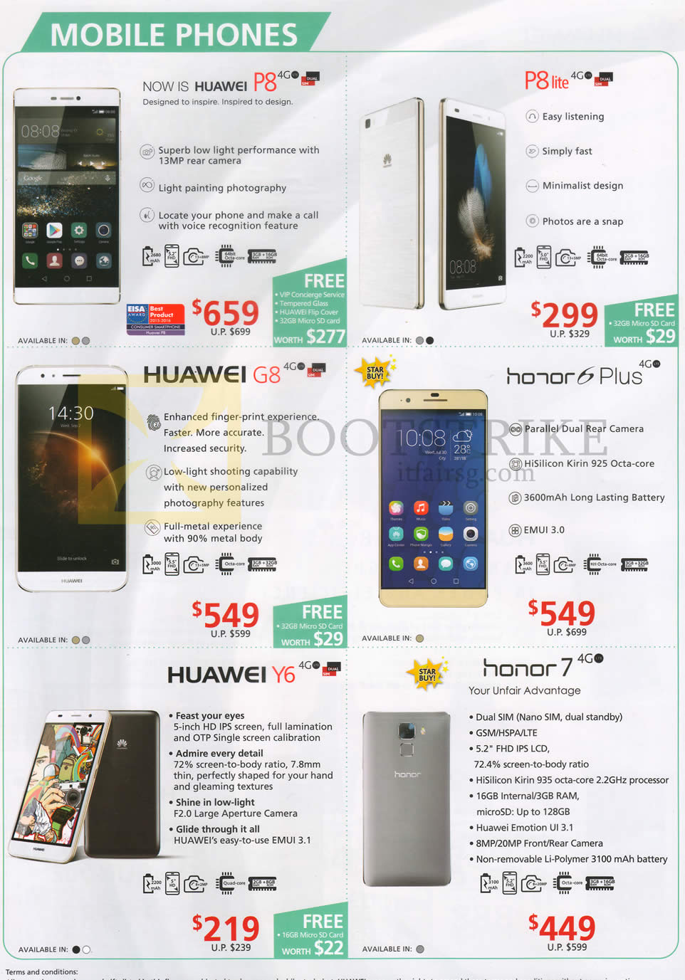 IT SHOW 2016 price list image brochure of Convergent Huawei Mobile Phones, Huawei P8, Lite, G8, Y6, Honor 6 Plus, 7, Y6