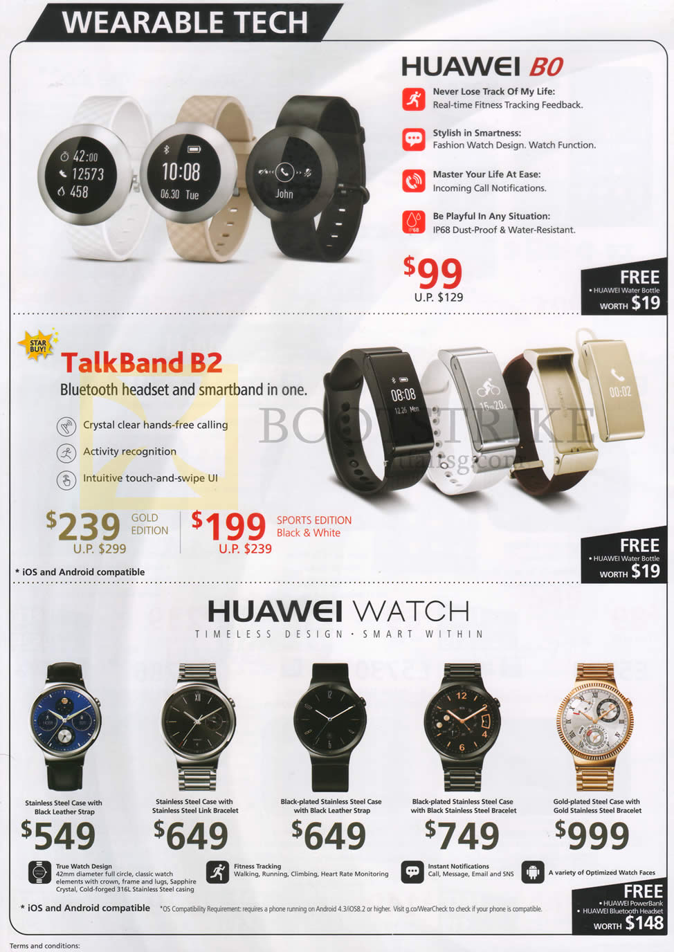 IT SHOW 2016 price list image brochure of Convergent Huawei Wearable Tech B0, Watch, Talkband B2