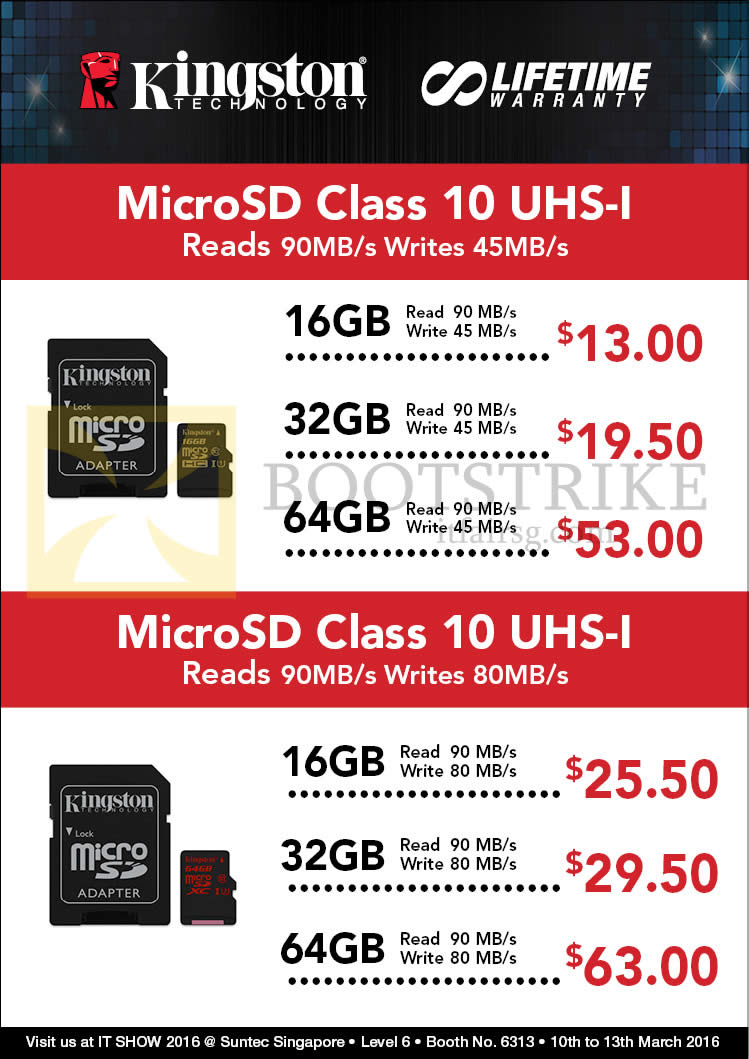 IT SHOW 2016 price list image brochure of Convergent Kingston MicroSD Class 10 UHS-1 16GB, 32GB, 64GB
