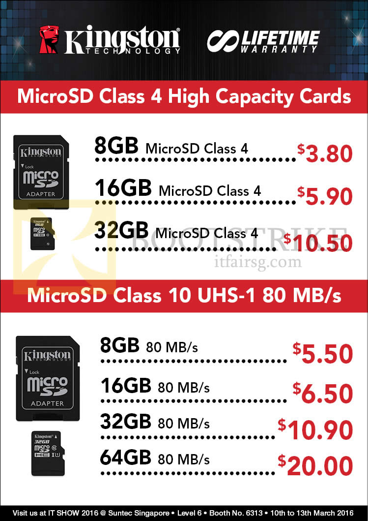 IT SHOW 2016 price list image brochure of Convergent Kingston MicroSD Class 4, 10 UHS-1, 8GB, 16GB, 32GB, 64GB