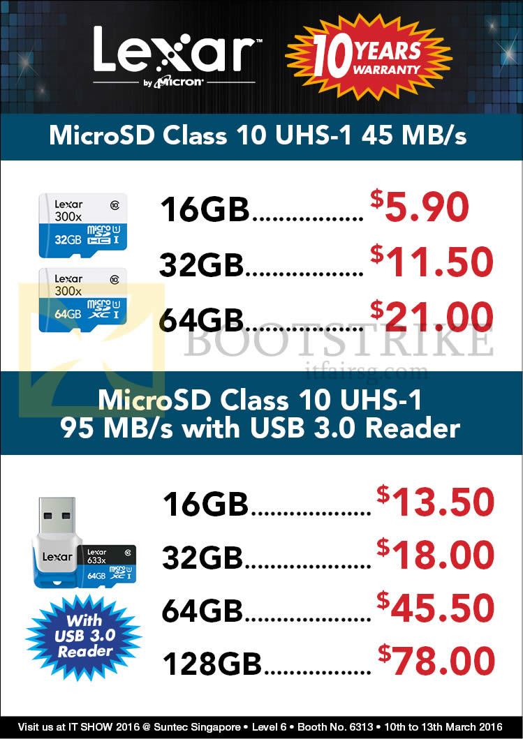 IT SHOW 2016 price list image brochure of Convergent Lexar MicroSD Class 10 UHS-1 16GB, 32GB, 64GB, 128GB