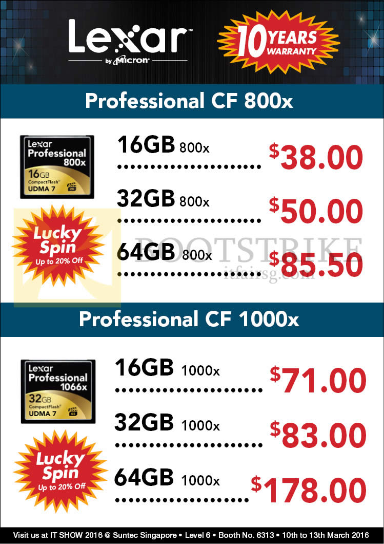 IT SHOW 2016 price list image brochure of Convergent Lexar Professional CF CompactFlash 800x, 1000x, 16GB, 32GB, 64GB