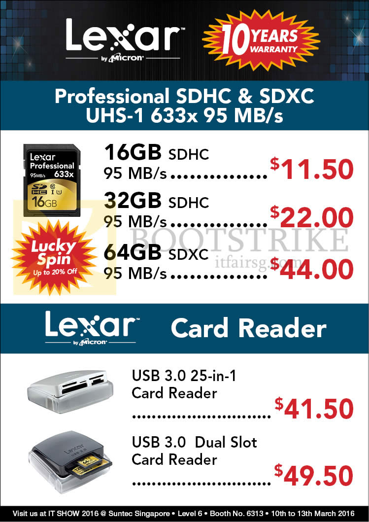 IT SHOW 2016 price list image brochure of Convergent Lexar Professional Cards, Card Reader SDHC, SDXC UHS-1, 16GB, 32GB, 64GB