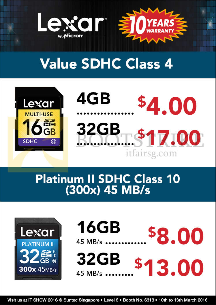 IT SHOW 2016 price list image brochure of Convergent Lexar Value SDHC Class 4, Platinum II SDHC Class 10, 4GB, 16GB, 32GB