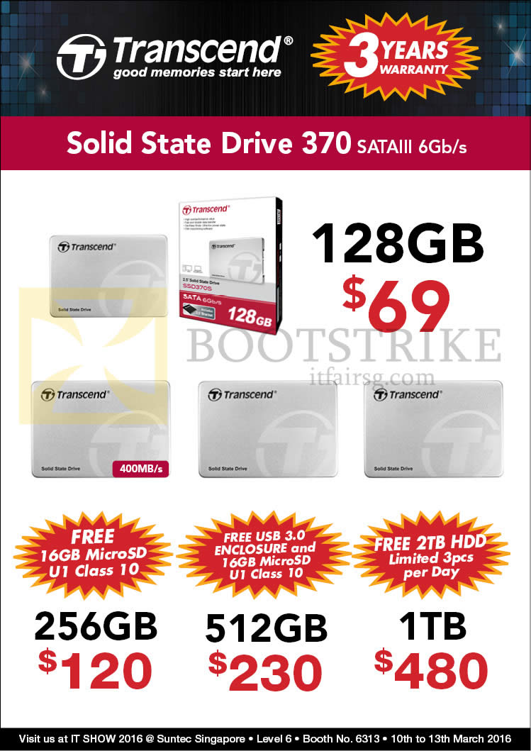 IT SHOW 2016 price list image brochure of Convergent Transcend SSD 370 SATAIII 128GB, 256GB, 512GB, 1TB