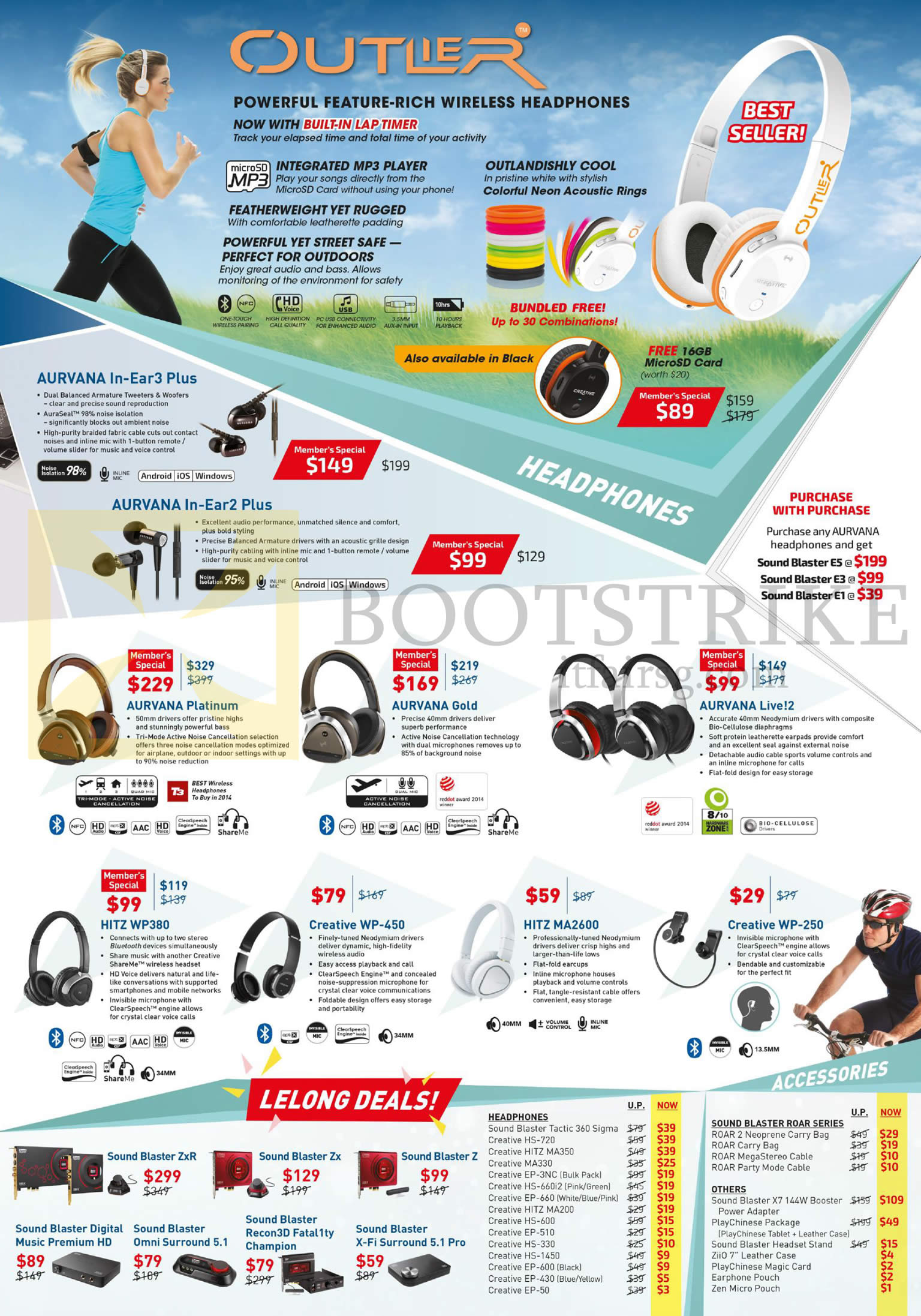 IT SHOW 2016 price list image brochure of Creative Headphones Outlier, Aurvana In-Ear3 Plus, 2 Plus, Platinum, Gold, Live 2, HITZ WP380, MA2600, Creative WP-450, WP-250