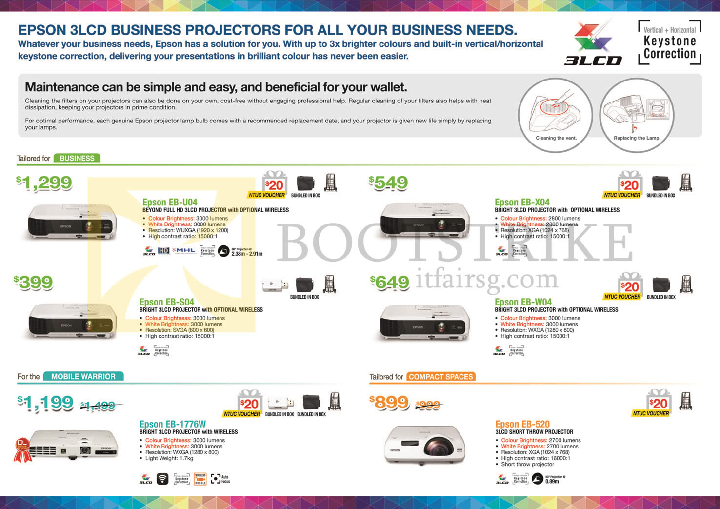 IT SHOW 2016 price list image brochure of Epson Projectors EH-TW5350, EB-U04, EB-S04, EB-1776W, EB-X04, EB-W04, EB-520