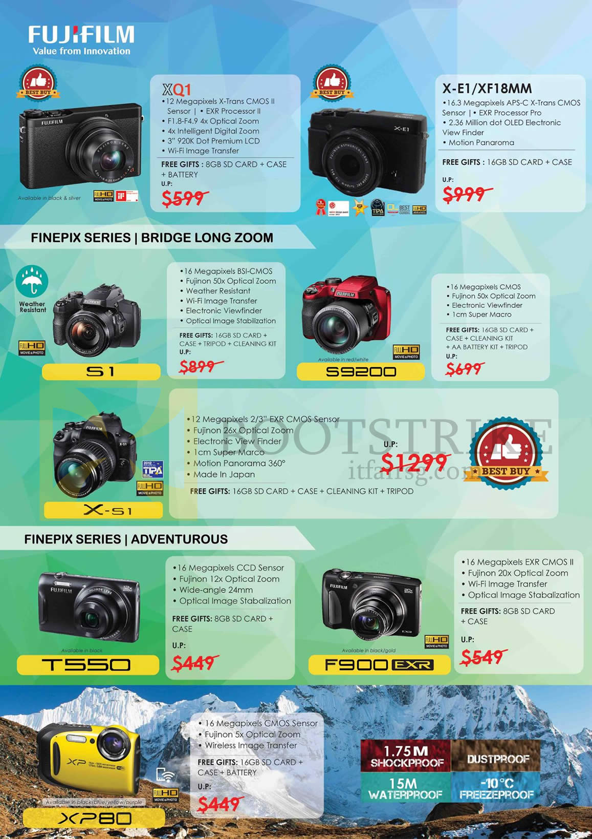 IT SHOW 2016 price list image brochure of Fujifilm Digital Cameras (No Prices) Finepix XQ1, X-E1, S1, S9200, X-S1, T550, F900, XP80