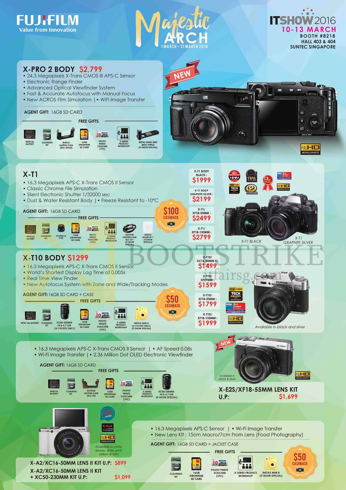 IT SHOW 2016 price list image brochure of Fujifilm Digital Cameras X-PRO 2, X-T1, X-T10 Body, X-E2S, X-A2