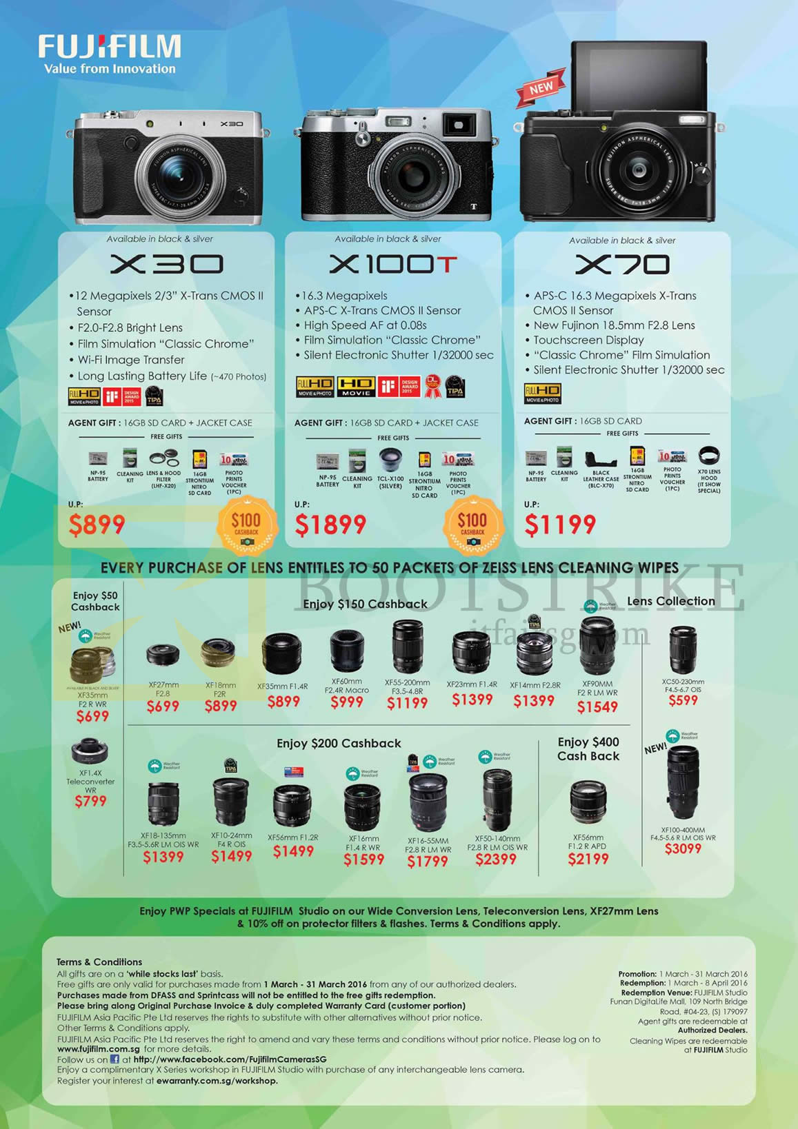 IT SHOW 2016 price list image brochure of Fujifilm Digital Cameras X30, X100T, X70, Lenses