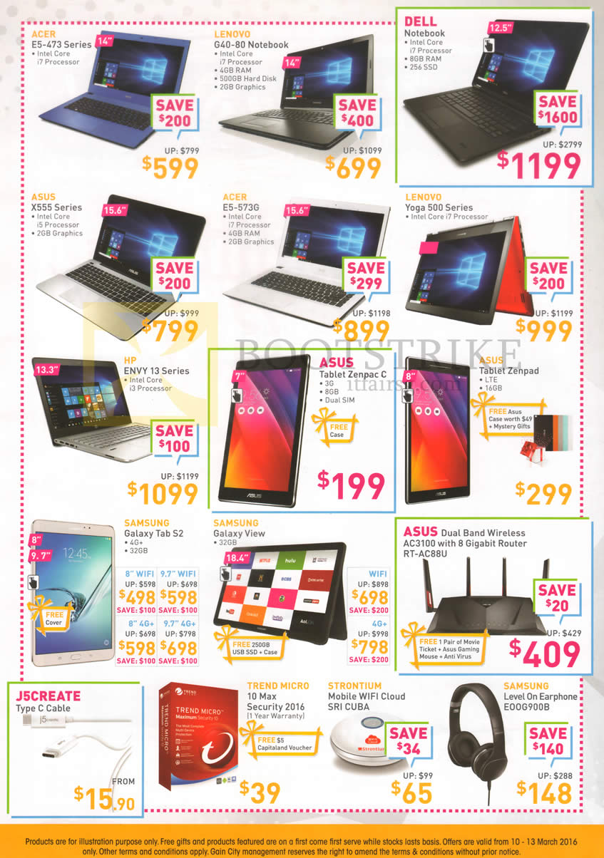 IT SHOW 2016 price list image brochure of Gain City Notebooks, Tablets, Headphone, Router, Cable, Internet Security
