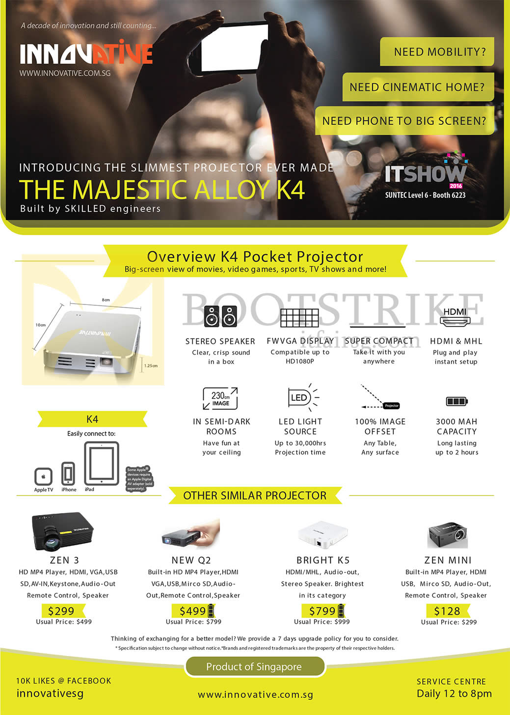 IT SHOW 2016 price list image brochure of Innovative Pocket Projectors Zen 3, Q2, Bright K5, Zen Mini