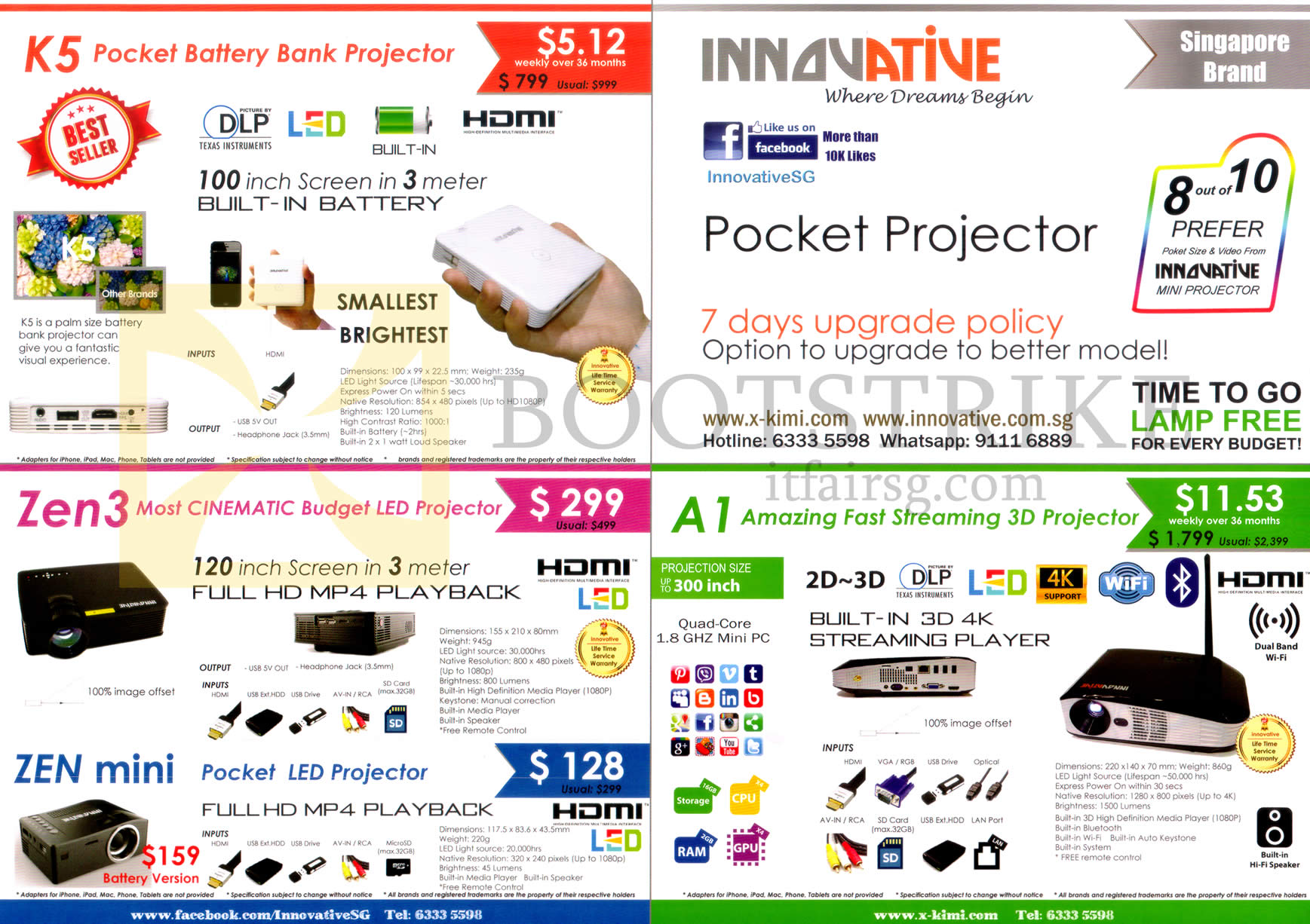 IT SHOW 2016 price list image brochure of Innovative Projectors K5, Zen 3, Mini, A1