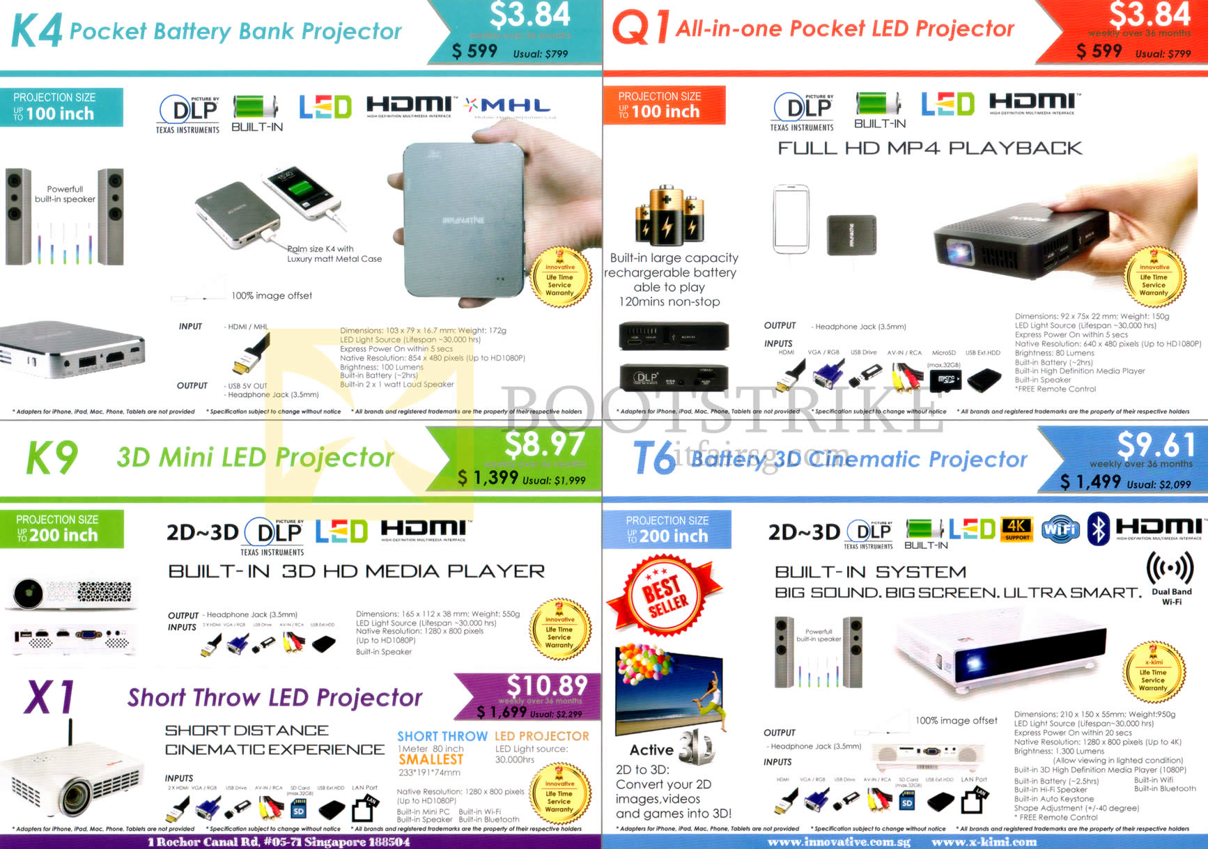 IT SHOW 2016 price list image brochure of Innovative Projectors Pocket LED, 3D Mini, K4, K9, Q1, T6, X1
