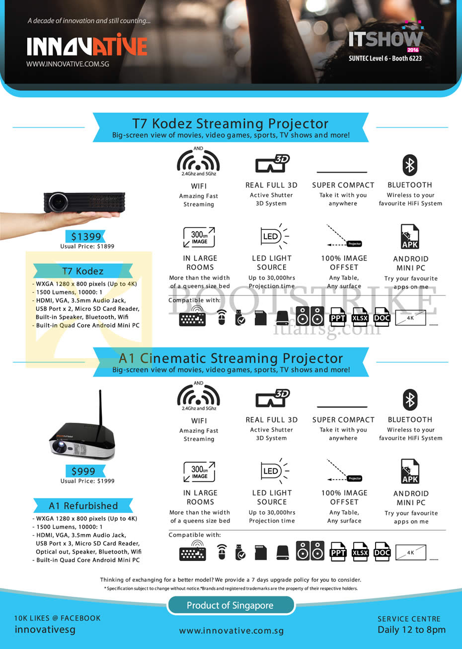 IT SHOW 2016 price list image brochure of Innovative Projectors Streaming T7 Kodez, A1 Refurbished