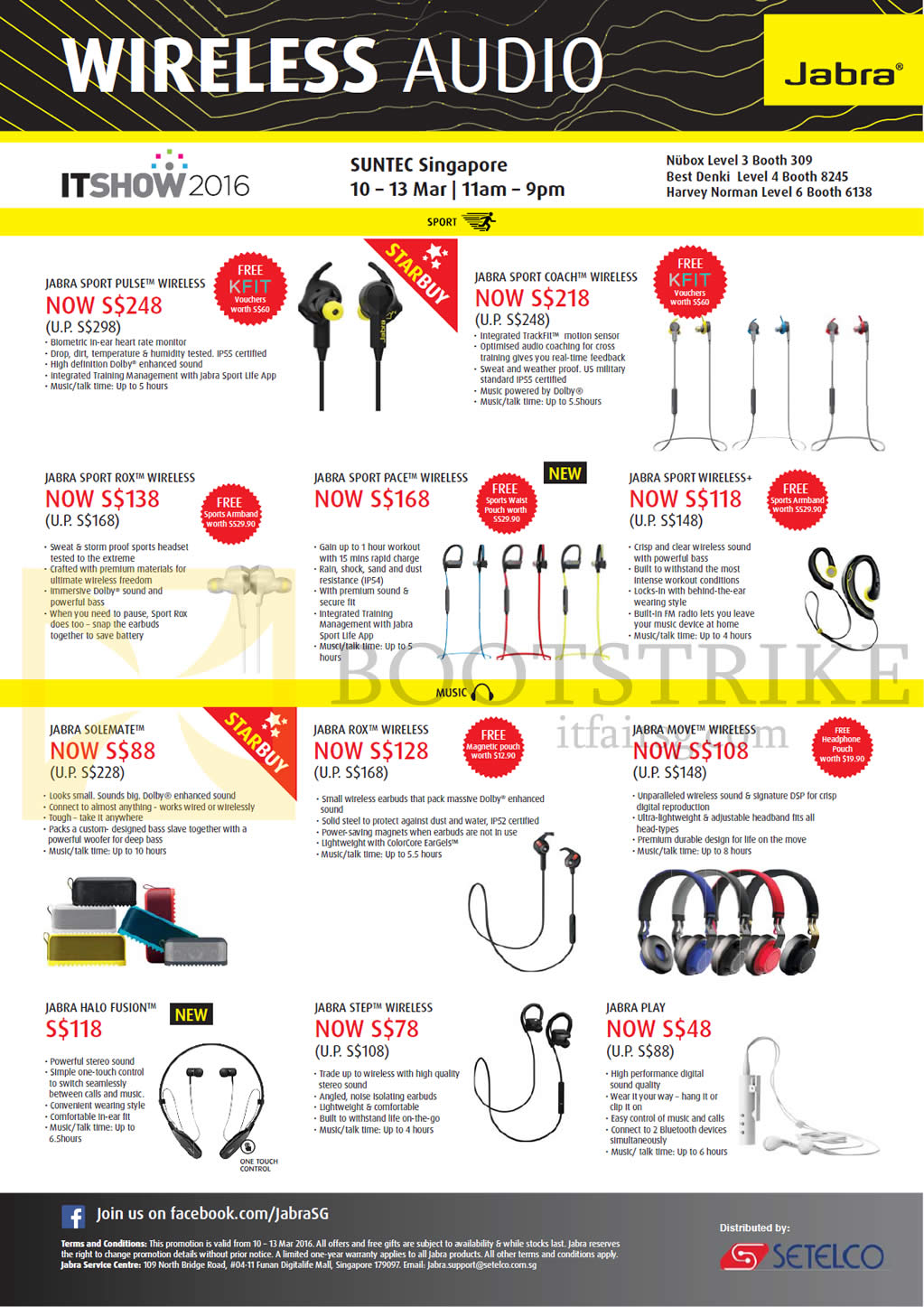 IT SHOW 2016 price list image brochure of Jabra Bluetooth Headphones, Earphones, Speakers, Sport Pulse Wireless, Rox, Coach, Pace, Sport, Solemate, Rox, Move, Step Wireless, Halo Fusion, Play