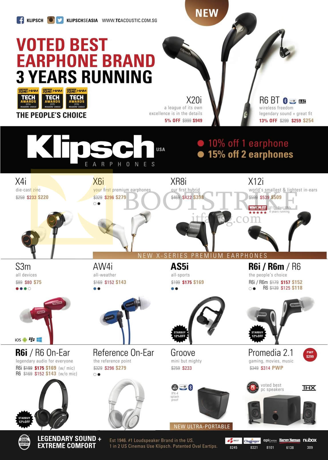 IT SHOW 2016 price list image brochure of Klipsch Earphones, Headphones, X4i, X6i, X20i, XR8i, X12i, R6BT, S3m, AW4i, AS5i, R6i, R6m, R6, Reference On-Ear, Groove, Promedia 2.1 Speakers