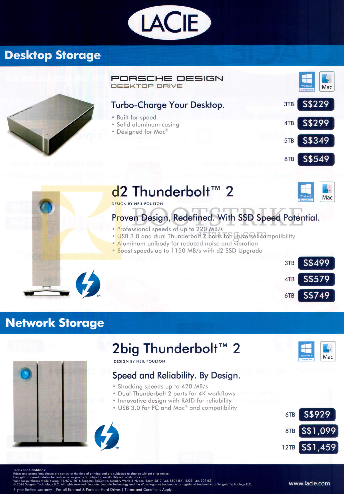 IT SHOW 2016 price list image brochure of Lacie Desktop Drive Porsche Design, D2 Thunderbolt 2, 2big Thunderbolt 2 NAS