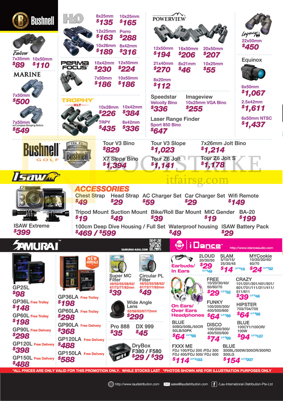 IT SHOW 2016 price list image brochure of Lau Intl Bushnell Binoculars, Isaw, Samurai, IDance