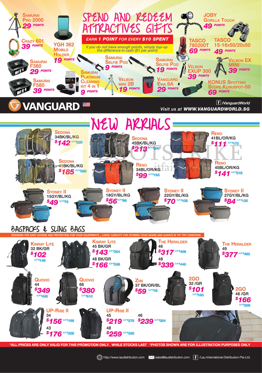 IT SHOW 2016 price list image brochure of Lau Intl Vanguard Bags, Bagpacks, Sling Bags, Spend N Redeem