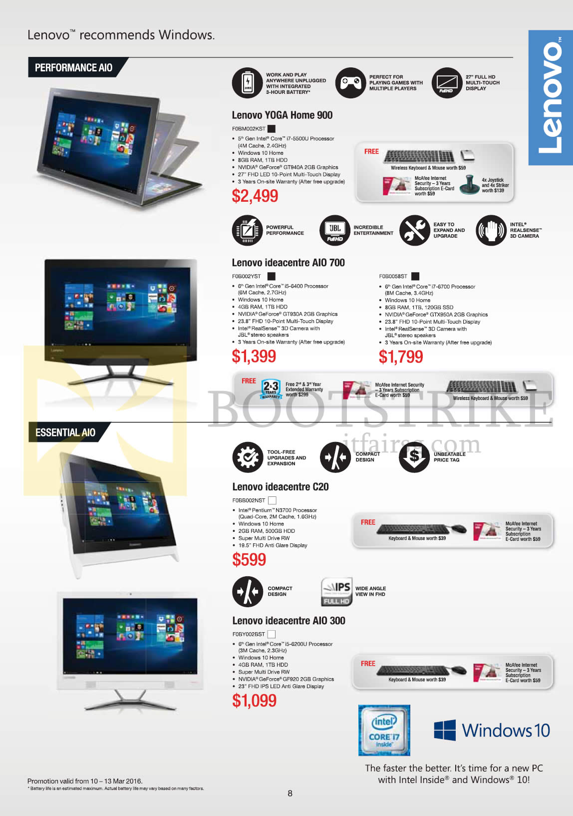 IT SHOW 2016 price list image brochure of Lenovo AIO Desktop PCs Yoga Home 900, Ideacentre AIO 700, 300, C20