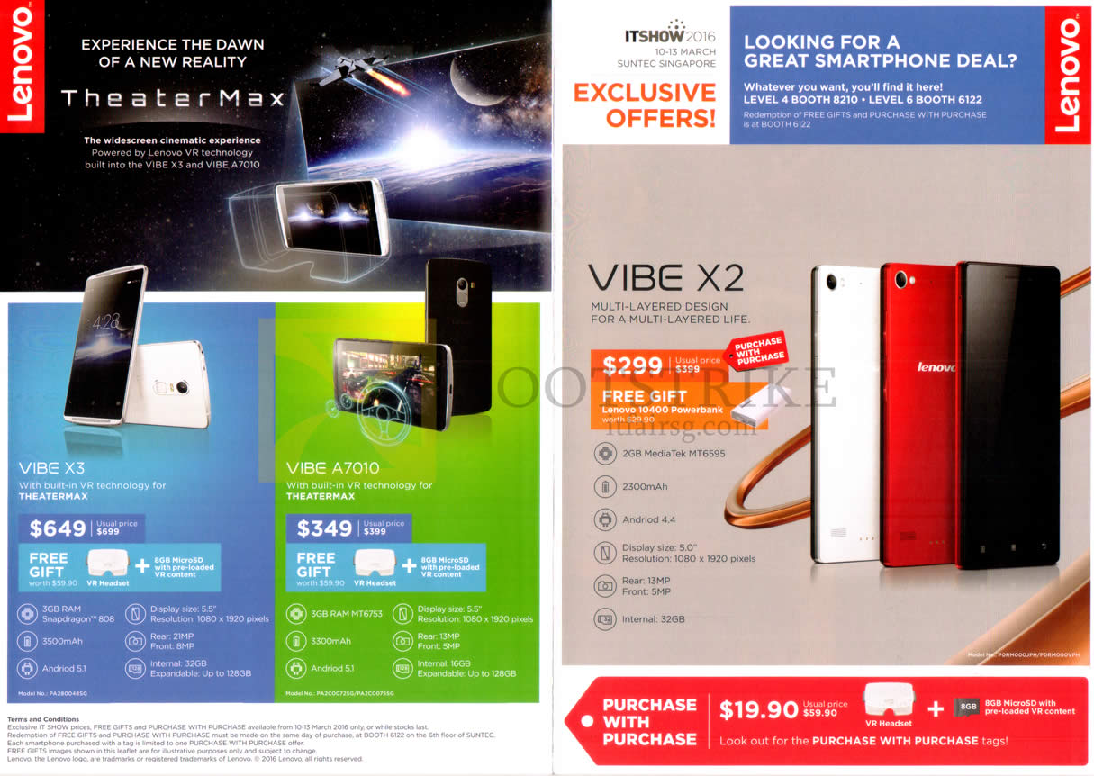 IT SHOW 2016 price list image brochure of Lenovo Mobile Phones Vibe X3, A7010, X2, TheaterMax