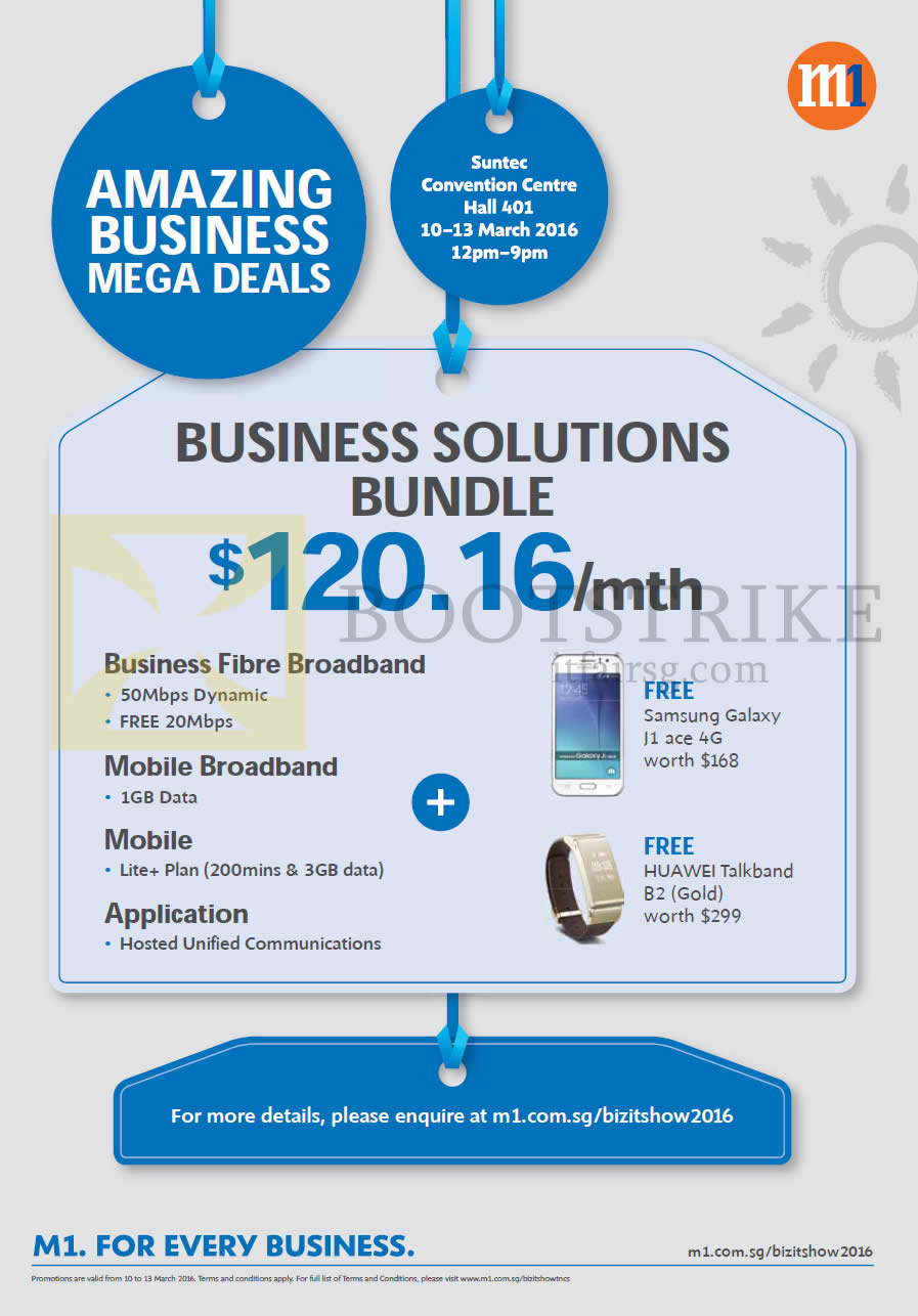 IT SHOW 2016 price list image brochure of M1 Business 120.16 Business Solutions Bundle, Fibre Broadband, Mobile, Application