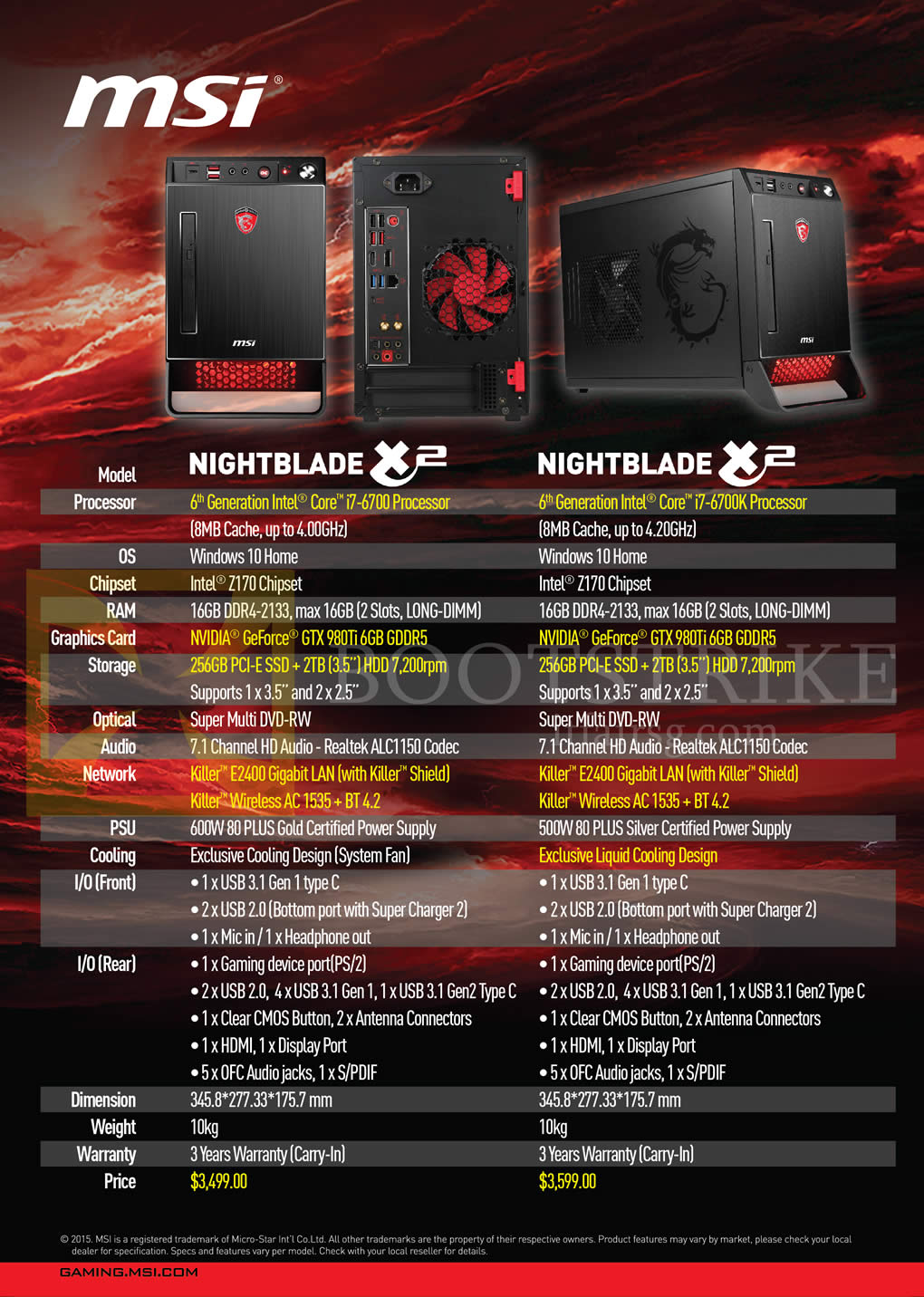 IT SHOW 2016 price list image brochure of MSI Desktop PCs Nightblade X2