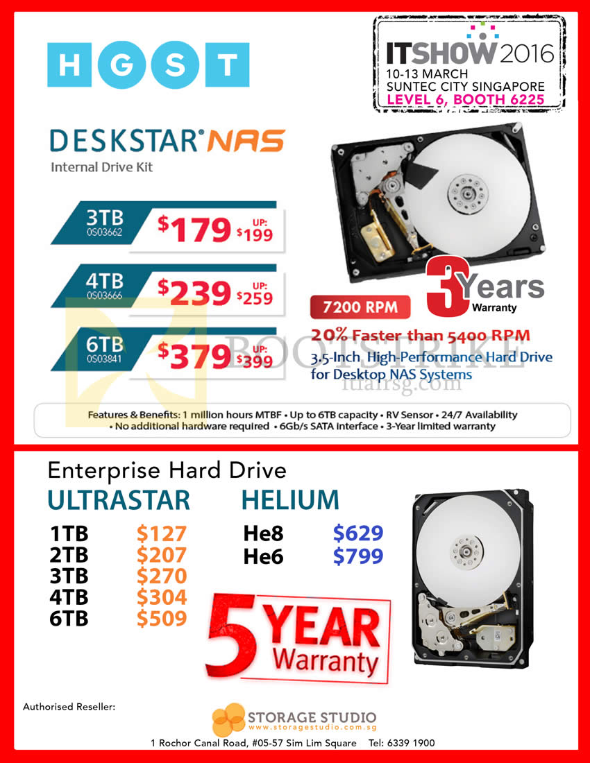 IT SHOW 2016 price list image brochure of Memory World HGST Internal HDD 1TB 2TB 3TB 4TB 6TB Deskstar NAS, Enterprise Ultrastar, Helium He8 He6